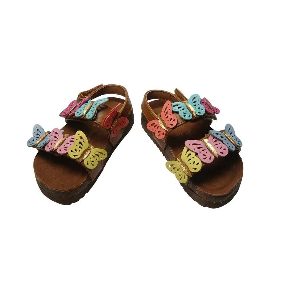 Sugar Haddy Sandals Toddler Girls Size 6M Brown Multi Butterfly Strappy Shoes